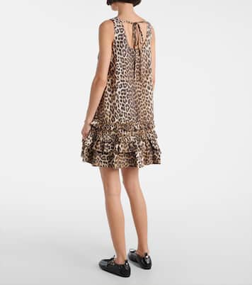 Leopard-print ruffled cotton poplin minidress | Ganni