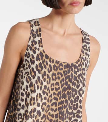 Leopard-print ruffled cotton poplin minidress | Ganni