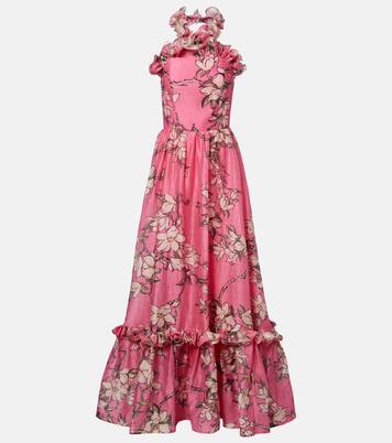 Isabelle floral ruffled linen-blend gown | Leo Lin