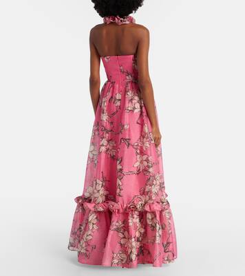 Isabelle floral ruffled linen-blend gown | Leo Lin