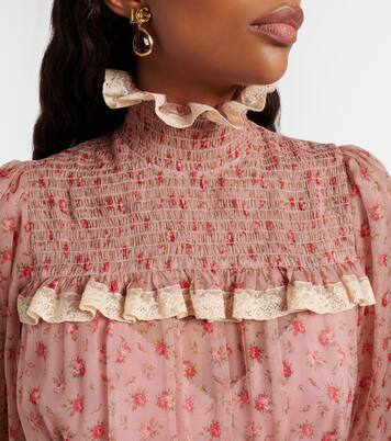 Floral smocked silk and cotton chiffon gown | Dolce&Gabbana