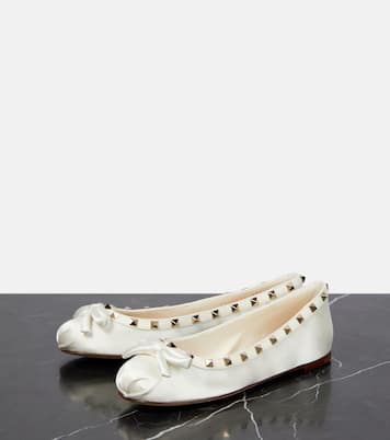 Rockstud satin and leather ballet flats | Valentino Garavani