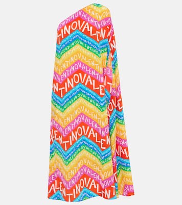 Abito midi monospalla in seta con logo  | Valentino