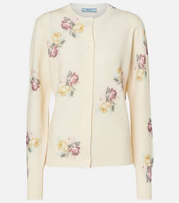 Cardigan en laine vierge à fleurs | Prada
