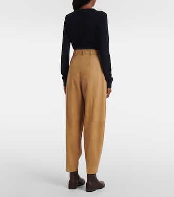 Pantaloni tapered in suede a vita alta | Loro Piana