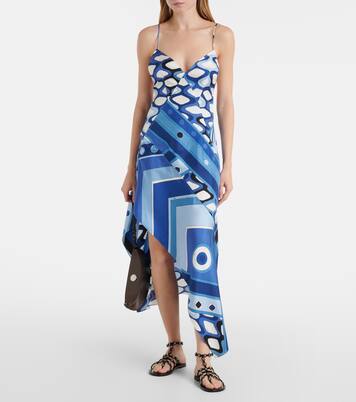 Printed asymmetric silk satin midi dress | Pucci