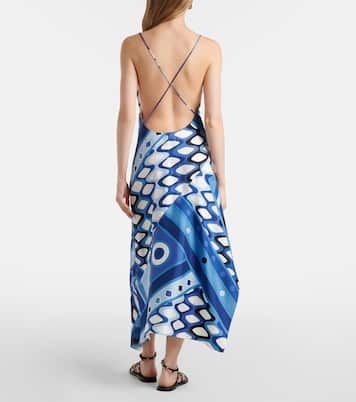Printed asymmetric silk satin midi dress | Pucci
