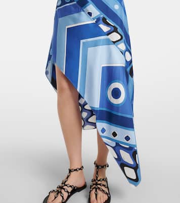 Printed asymmetric silk satin midi dress | Pucci