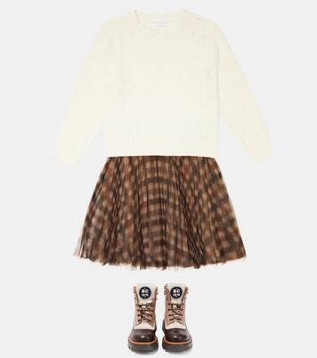 Checked pleated tulle skirt | Brunello Cucinelli Kids