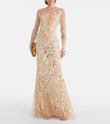 Abito lungo in tulle con ricamo | Elie Saab