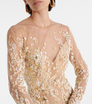 Abito lungo in tulle con ricamo | Elie Saab