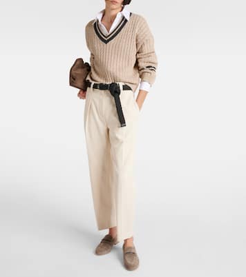 Pantaloni regular in misto cotone a vita alta | Brunello Cucinelli