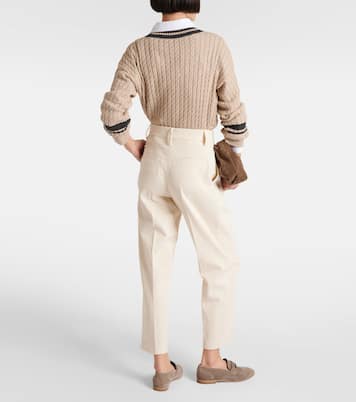 Pantaloni regular in misto cotone a vita alta | Brunello Cucinelli