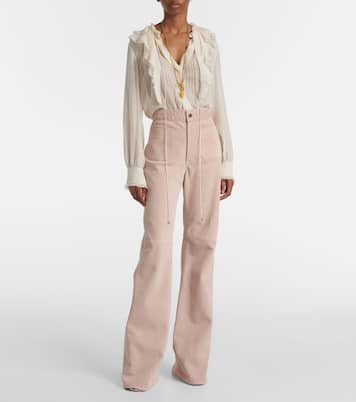 Pantalon droit en daim à taille haute | Chloé
