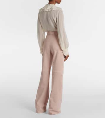 Pantalon droit en daim à taille haute | Chloé
