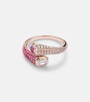 Bague Mixed Bypass en or rose 18 ct, diamants et saphirs | Shay Jewelry