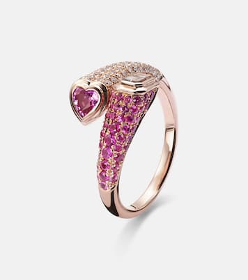 Bague Mixed Bypass en or rose 18 ct, diamants et saphirs | Shay Jewelry