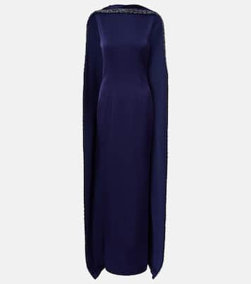Embellished caped satin crêpe gown | Roland Mouret