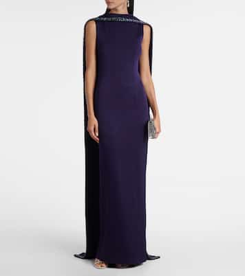 Embellished caped satin crêpe gown | Roland Mouret