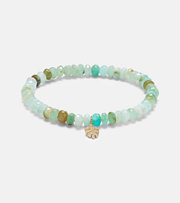 Bracelet Tiny Monstera Leaf en or jaune 14 ct et opales | Sydney Evan