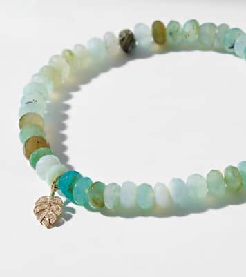 Bracelet Tiny Monstera Leaf en or jaune 14 ct et opales | Sydney Evan