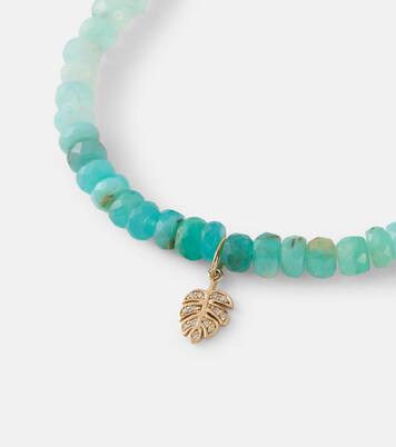 Bracelet Tiny Monstera Leaf en or jaune 14 ct et opales | Sydney Evan