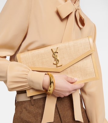 Clutch Uptown in rafia e pelle | Saint Laurent