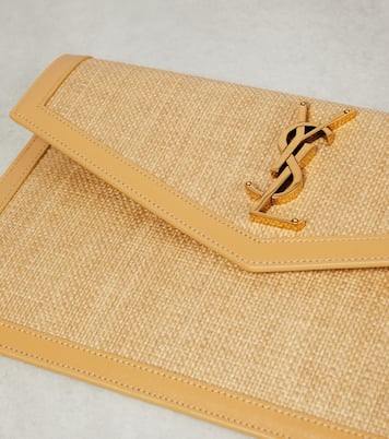 Clutch Uptown in rafia e pelle | Saint Laurent