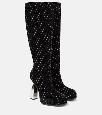 Angel S embellished velvet knee-high boots | Nodaleto
