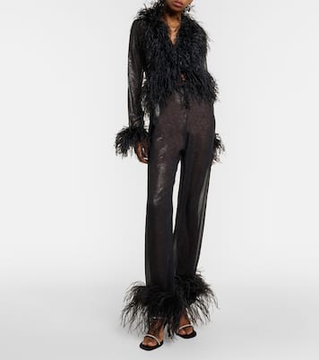 Plumage feather-trimmed wide-leg pants | Oséree