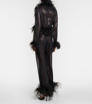 Plumage feather-trimmed wide-leg pants | Oséree
