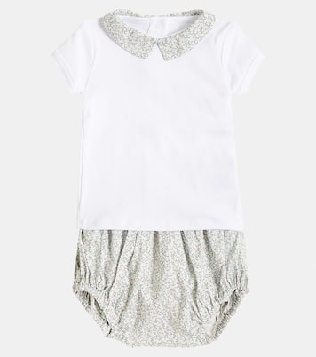 Baby cotton top, bloomers, and rattle set | Bonpoint