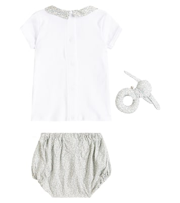 Baby cotton top, bloomers, and rattle set | Bonpoint
