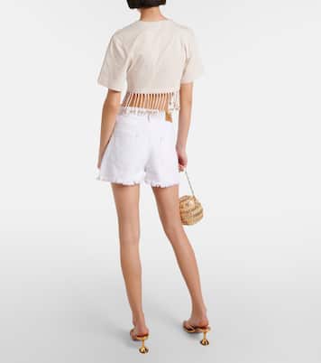 Crop top de algodón con cuentas y flecos | Rabanne