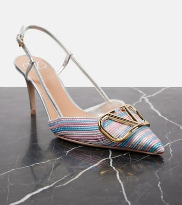 Slingback-Pumps VLogo Signature 80 aus Metallic-Leder | Valentino Garavani