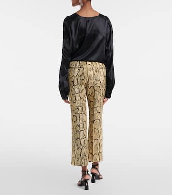 Snake-print mid-rise flared jacquard pants | Dries Van Noten
