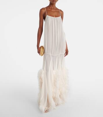 Feather-trimmed gathered gown | Xu Zhi