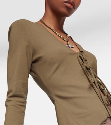 Ruffled tie-front wool-blend blouse | Blumarine