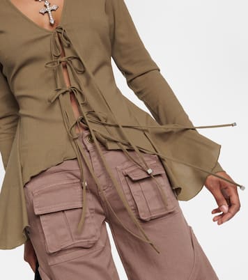 Ruffled tie-front wool-blend blouse | Blumarine