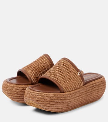 Amami leather and raffia platform mules | Gianvito Rossi
