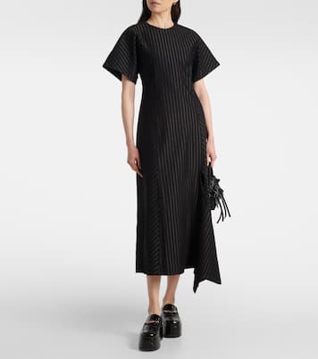 Pinstripe asymmetric midi dress | Ganni