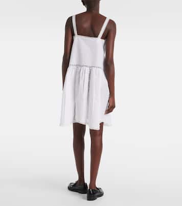 Abito corto in lino e cotone con pizzo | Prada