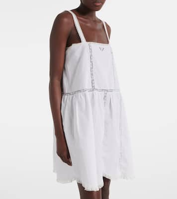 Abito corto in lino e cotone con pizzo | Prada