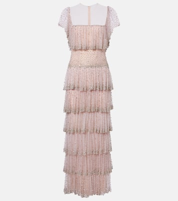 Crystal-embellished tiered gown | Costarellos