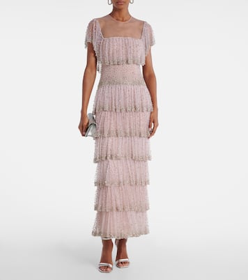 Crystal-embellished tiered gown | Costarellos