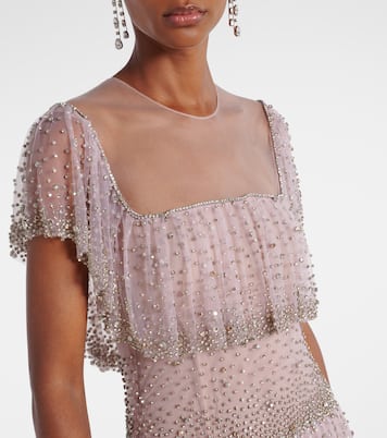 Crystal-embellished tiered gown | Costarellos