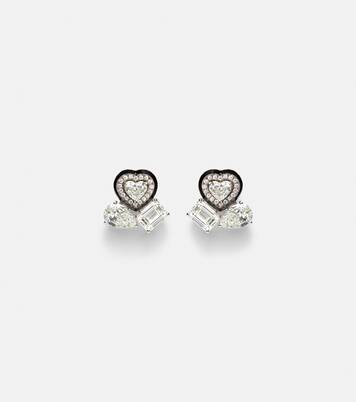 Ohrringe Cluster Heart aus 18kt Weißgold mit Emaille und Diamanten | Kamyen