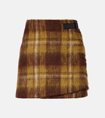 Mini falda envolvente de mohair y lana a cuadros | Loewe