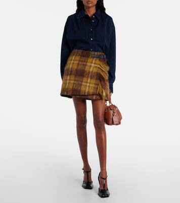 Mini falda envolvente de mohair y lana a cuadros | Loewe