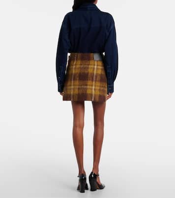 Mini falda envolvente de mohair y lana a cuadros | Loewe